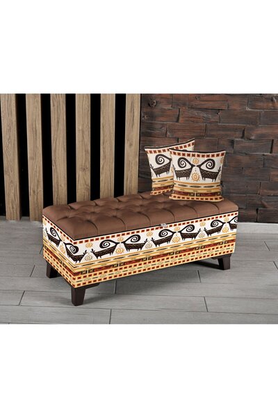 Armi Puf Etnik Keçiler Desenli Sandıklı Puf +2 Kırlent