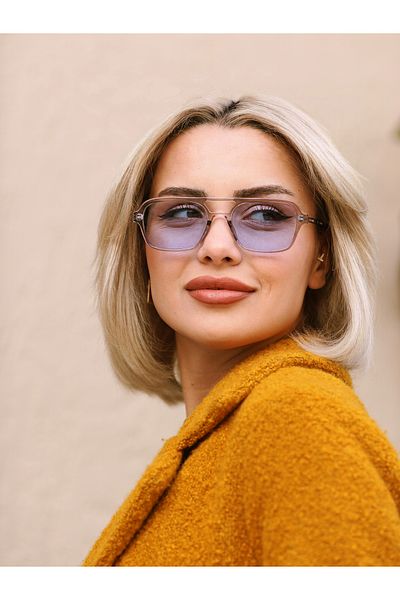 Angel Eyes Gray Transparent Frame Blue Glass Rectangle Women's Sunglasses Ae-gm2022c11b