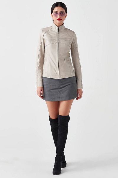 Deriza Cinzia Beige Women's Leather Jacket