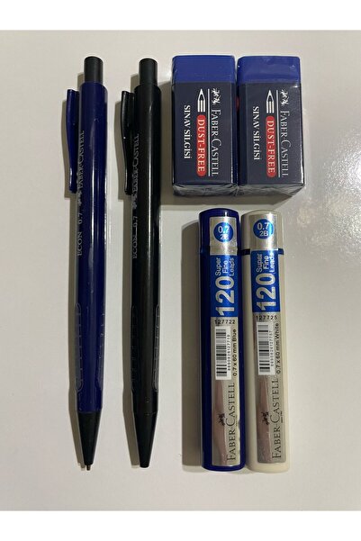 Faber Castell FABER ECON SİYAH-LACİVERT SET +Faber 120'li uç 2 Adet + Faber Silgi 2 Adet