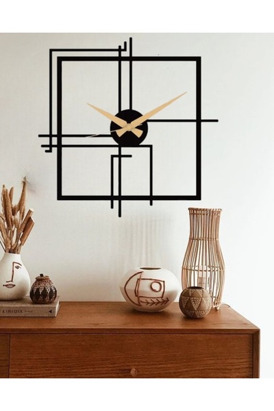 MİASELİS Kare Quadrata Metal Büyük Saati 100 x 100 cm Siyah / Gold / Gümüş
