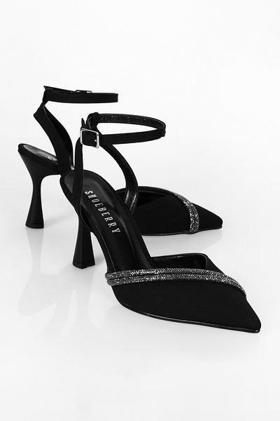 Shoeberry Pedro Stiletto-Schuhe aus schwarzem Satin für Damen