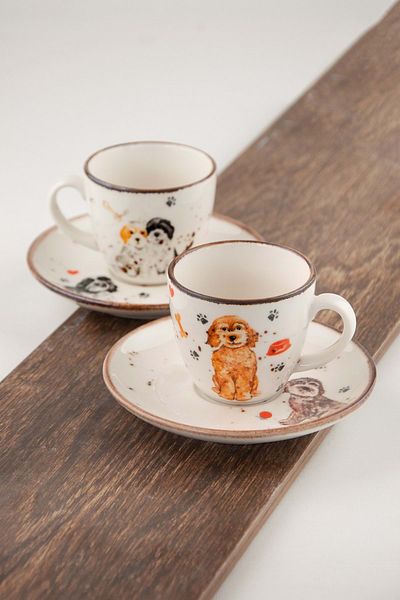 Bursa Porselen Dekor Dogs retro two-seater coffee cup set