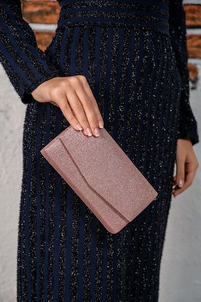 ROZA CANTA Women's Pink Glitter Sand Mini Box Shoulder Evening Bag