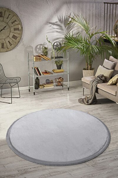 Valery Home Vl Yuvarlak Comfort Düz Saçaklı Peluş Halı Gri