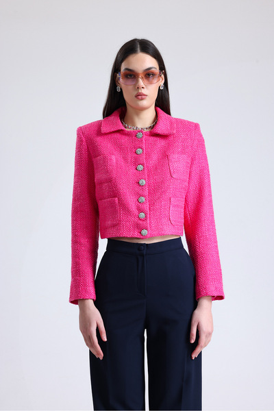 Bohai Design Özel Tasarım Pembe Tüvit Kumaş Ceket