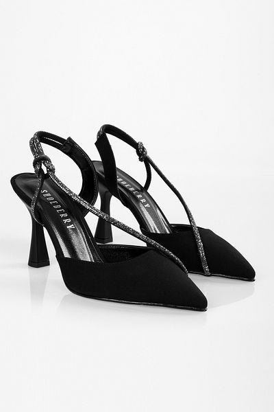 Shoeberry Pantofi cu toc de damă Leroy Black Matte Satin Stone Stiletto