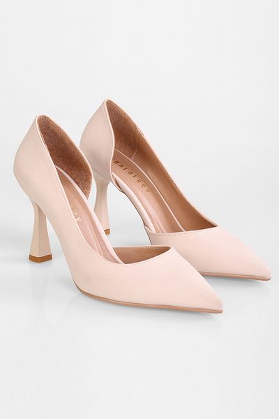 Shoeberry Pantofi cu toc cu tăietură asimetrică Lucas Nude mat satin stiletto