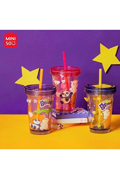 Miniso We Baby Bears Lisanslı Pipetli Sulu Plastik Şişe (320ml)
