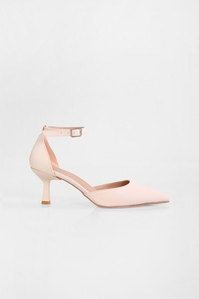 Shoeberry Damen Milos Nude Matt Satin Gürtel Absatzschuhe Stiletto