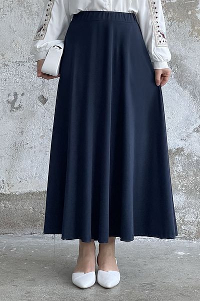 InStyle Elastic Waist Scuba Skirt - Navy Blue