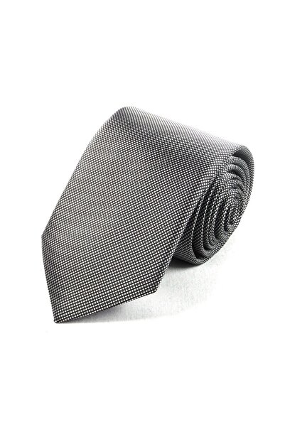 Sade Kravat Siyah Gri Küçük Desenli Düz 13017 Gri