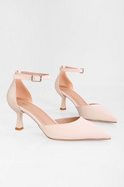 Shoeberry Damen Milos Nude Matt Satin Gürtel Absatzschuhe Stiletto