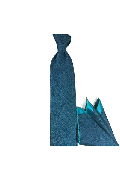 Sade Kravat Cam Göbeği Turkuaz Mavi Melanj Desenli Mendilli Kravat 19466 Cam ...