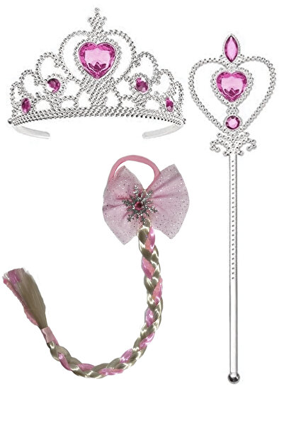 Mashotrend Pembe Elsa Asa Taç Saç Aksesuar Seti - Fiyonk Tokalı Elsa Frozen Aksesuar Seti - Parti Aksesuarı