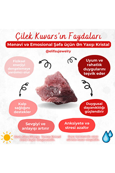 Elifsu Jewelry Çilek Kuvars Taşı Kalp Uçlu Kırıktaş Doğal Taş Kolye