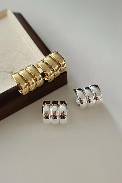 BAHELS Trend Silver 3 Rows Multiple Curved Hoop Earrings