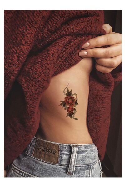 petit bijou Çiçek Ve Yılan Geçici Dövme,bel,sırt,göğüs,kol,bacak Dövmesi,tattoo (küçük Boy)