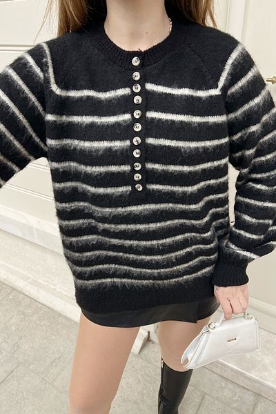 Bianco Lucci Charmed gestreifter Strickpullover mit 11 Knöpfen für Damen