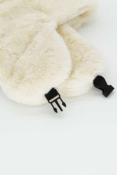 BAHELS Μπεζ βελούδινο - Καπέλο πιλότου Beanie με κλιπ και αυτιά