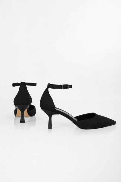 Shoeberry Damen Milos Schwarz Matt Satin Gürtel Absatzschuhe Stiletto