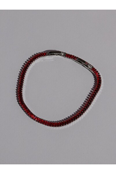 Rare Gold Jewelry Red Baguette Stone Waterway Bracelet - silver