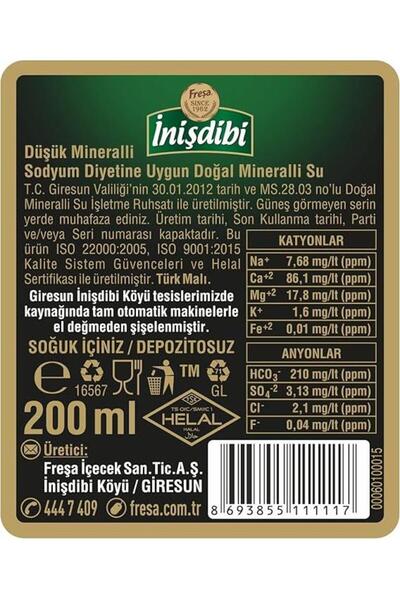 FREŞA Freşa İnişdibi Doğal Maden Suyu 200 Ml X 24 Adet