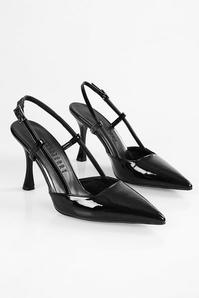 Shoeberry Dámské tony černé lakované jehlové podpatky
