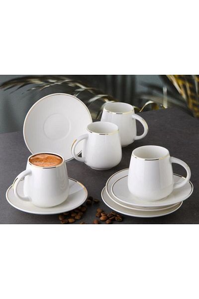 GÖNÜL Porcelain Gold Gilded 12 Piece Coffee Set for 6 People
