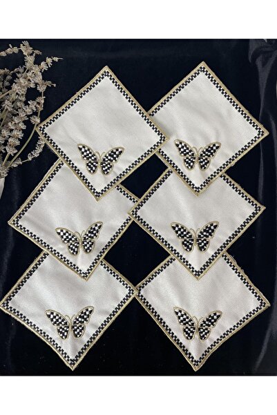 dreamon Checkerboard - Butterfly Patterned 6 Pieces Coffee Side Presentation ...