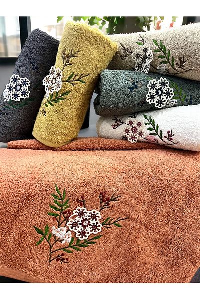 AYHANHOME Set of 6 3D Embroidered Colorful Dowry 50x90 Hand and Face Towels