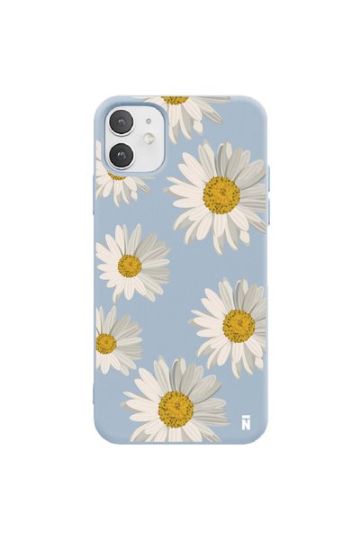 Casen غلاف هاتف من السيليكون باللون الأزرق لهاتف iPhone 11 بتصميم الإقحوانات