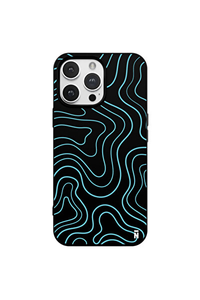 Casen iPhone 14 Pro Max Uyumlu  Void Blue Tasarımlı Siyah Renkli Silikon Tele...