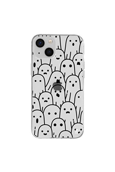 Casen iPhone 13 Mini Ghost Tasarımlı Şeffaf Silikon Telefon Kılıfı