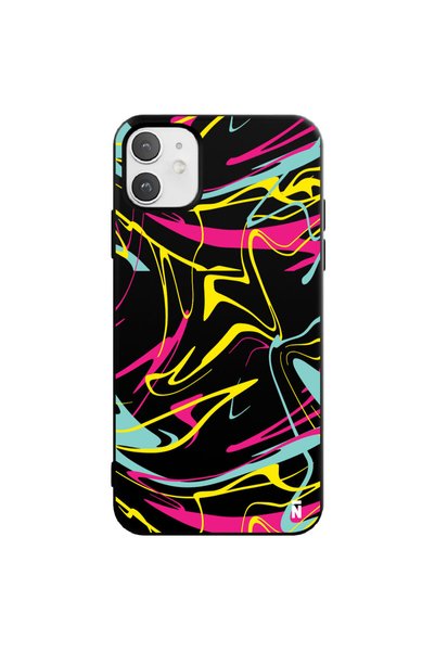 Casen حافظة هاتف من السيليكون باللون الأسود بتصميم لوحة تجريدية لهاتف iPhone 11