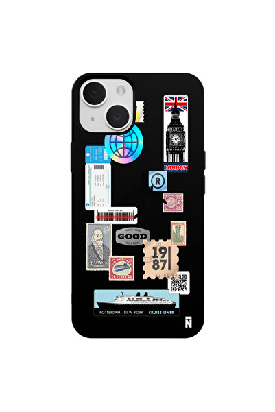 Casen iPhone 13 Seyahat Defteri Tasarımlı Siyah Renkli Silikon Telefon Kılıfı