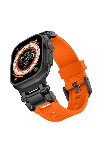 AktarMobile Apple Watch Ultra / Ultra 2 49 mm uyumlu Titanyum Aksamlı Silikon...