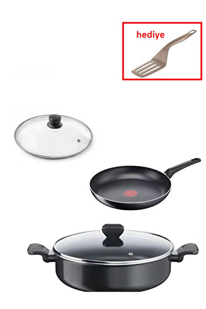 TEFAL Titanyum 1X SimplyClean Kısa Tencere 24 cm & 26 cm Tava Seti 2si 1 arada  Spatula Hediyeli