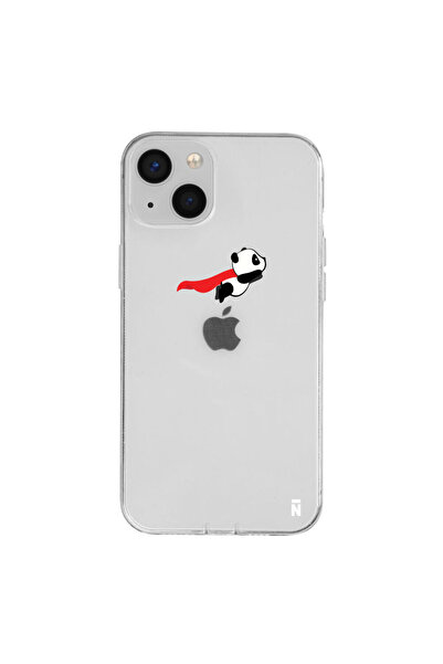 Casen iPhone 13 Uçan Panda Tasarımlı Şeffaf Silikon Telefon Kılıfı