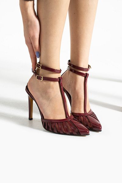 La Limar 10.5 cm burgundy patent leather mesh women's heels stletto