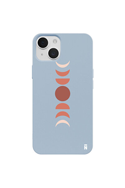 Casen iPhone 15 Lune Tasarımlı Mavi Renkli Silikon Telefon Kılıfı