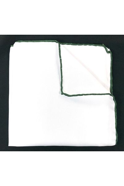Sade Kravat Khaki Green Edged Plain White Handkerchief M1463 Khaki Green