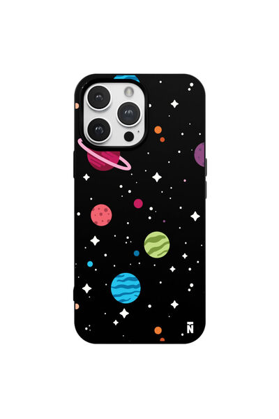 Casen غلاف هاتف من السيليكون باللون الأسود لهاتف iPhone 14 Pro بتصميم كواكب ا...