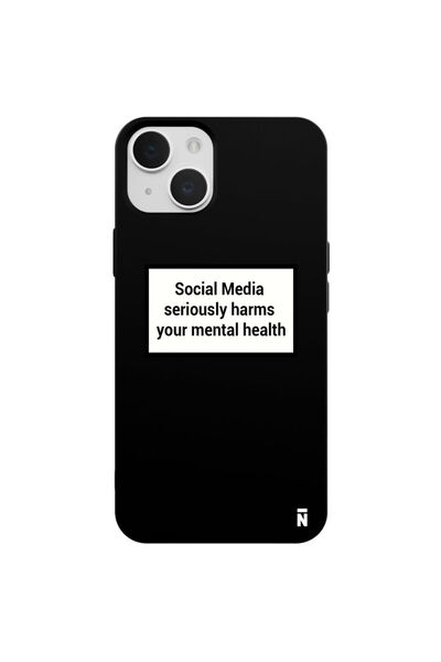 Casen iPhone 13 Social Media Tasarımlı Siyah Renkli Silikon Telefon Kılıfı
