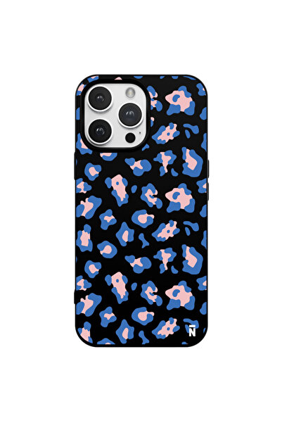 Casen iPhone 14 Pro Max Uyumlu Cheetah Blue Tasarımlı Siyah Renkli Silikon Te...