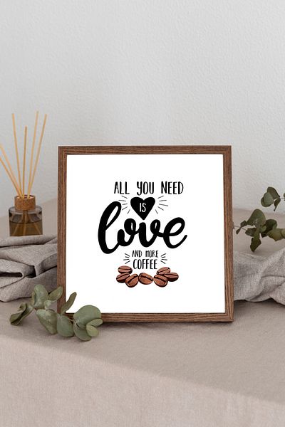 Dekorsiahome Квадратна картина с дървена рамка Allyouneedcoffe