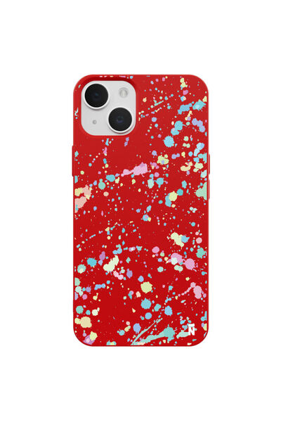 Casen iPhone 13 Splash Tasarımlı Kırmızı Renkli Silikon Telefon Kılıfı