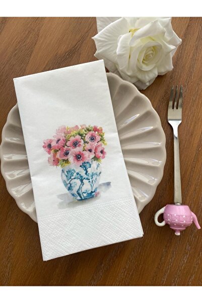 busrasdesign بلو بلانك زهور وردية 2 منديل عرض مطبوع 16 قطعة