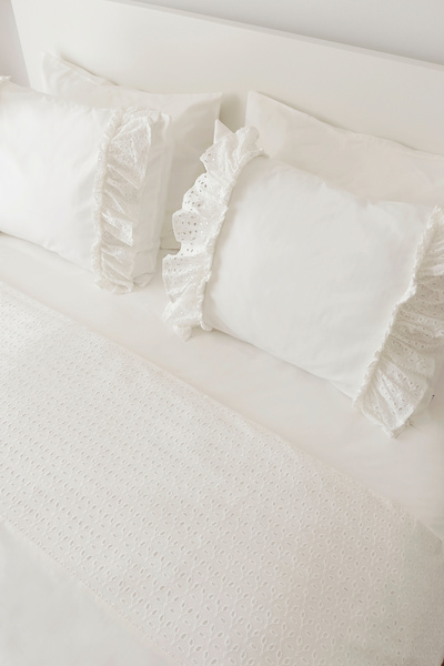 RİTMOHOME Off White Scalloped Ruffled Cotton Plain Hotel Series Double Dowry Duvet Cover Set Country