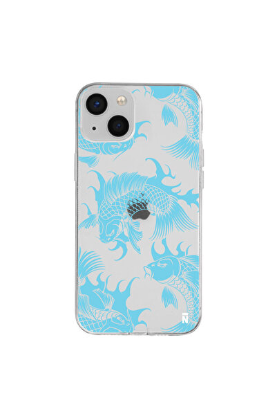 Casen iPhone 15 Koi Fish Tasarımlı Şeffaf Silikon Telefon Kılıfı